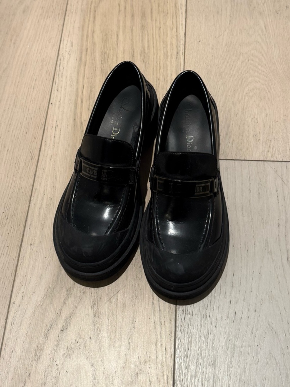 DIOR Black Patent Leather Loafers with Logo Strap - Picture 2 of 5
